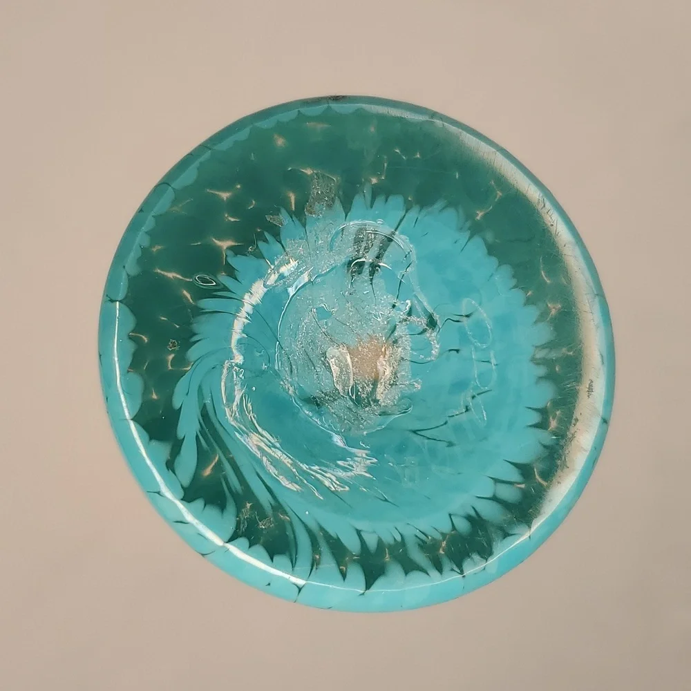 90s Hand Blown Glass O'Dell 99 Vase Orange Teal Signed Fall Colors Decor